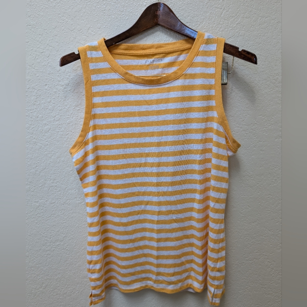 Talbots linen blend yellow striped sleeveless tank top. Size Large - Picture 2 of 4